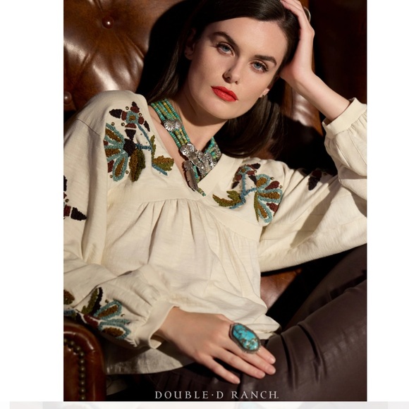 Double D Ranch Women's - Rimfire Top  highly embroidered florals RTL $295 XL NWT - Picture 3 of 7